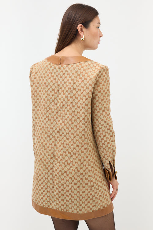 Gucci Linen GG Leather Trim Dress