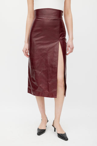 Gucci Burgundy Leather Slit Skirt