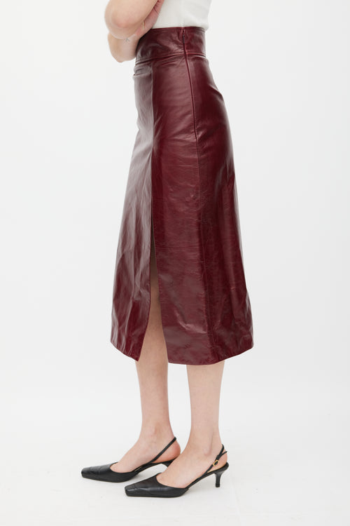 Gucci Burgundy Leather Slit Skirt