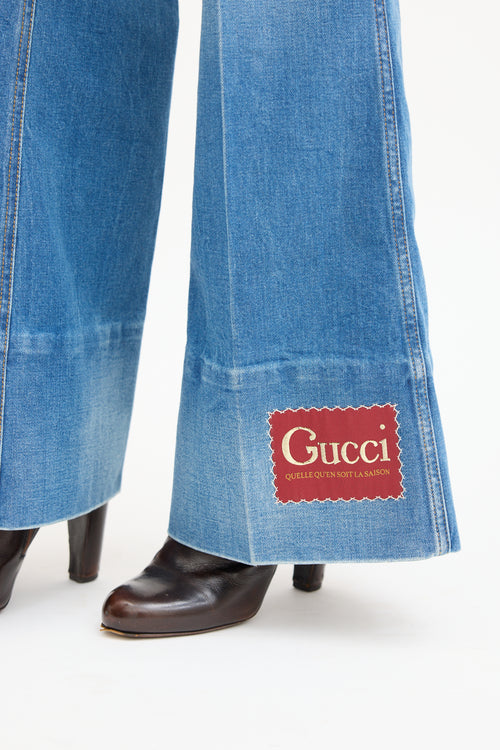 Gucci Medium Wash Logo Patch Flared Jeans