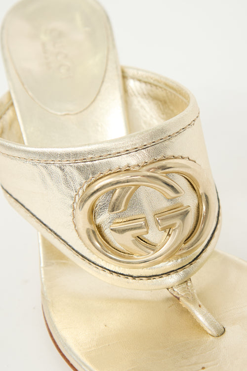 Gucci Metallic Leather GG Sandal