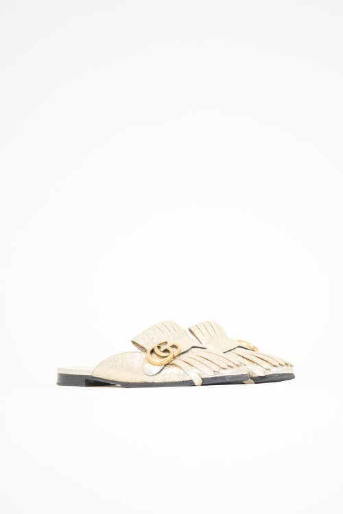 Gucci Metallic Leather Marmont Fringe Mule