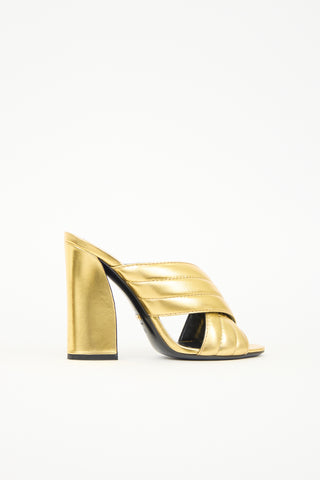 Gucci Metallic Leather Webby Sandal