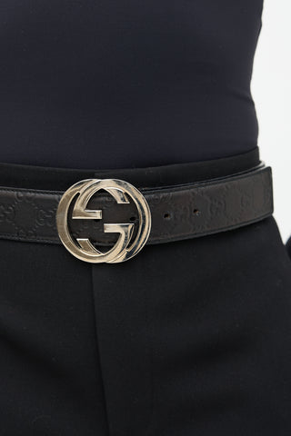 Gucci Monogram Leather Interlocking GG Belt