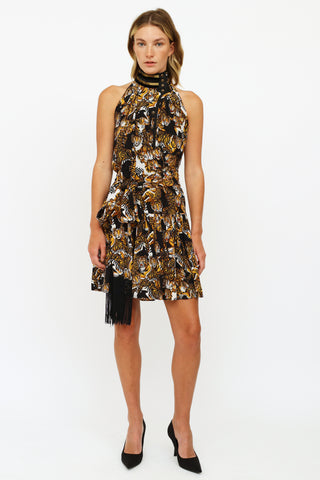Gucci Black & Beige Halter Printed Dress