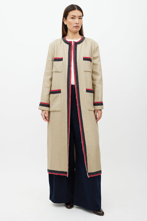 Gucci Beige & Multicolour Belted Wool Coat