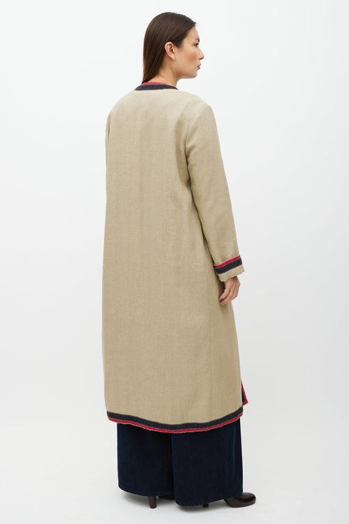 Gucci Beige & Multicolour Belted Wool Coat