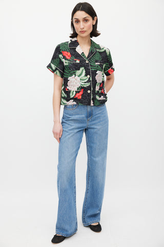 Gucci Black & Multicolour Silk Floral Shirt
