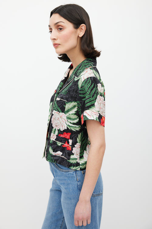 Gucci Black & Multicolour Silk Floral Shirt