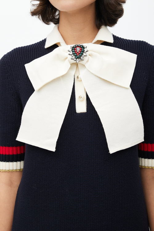 Gucci Navy & Cream Knit Jewel Bow Dress