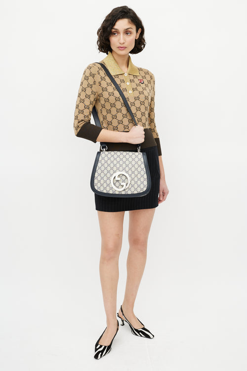 Gucci Navy & Cream Monogram Medium Blondie Crossbody Bag