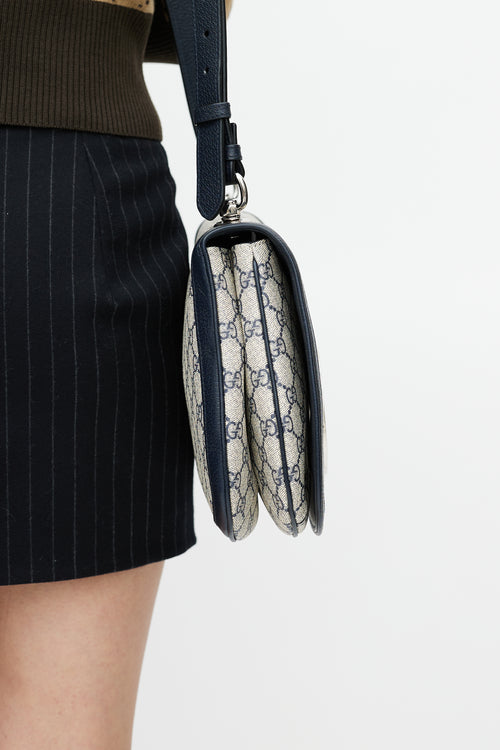 Gucci Navy & Cream Monogram Medium Blondie Crossbody Bag