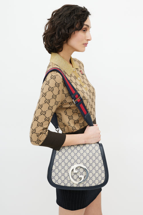 Gucci Navy & Cream Monogram Medium Blondie Crossbody Bag