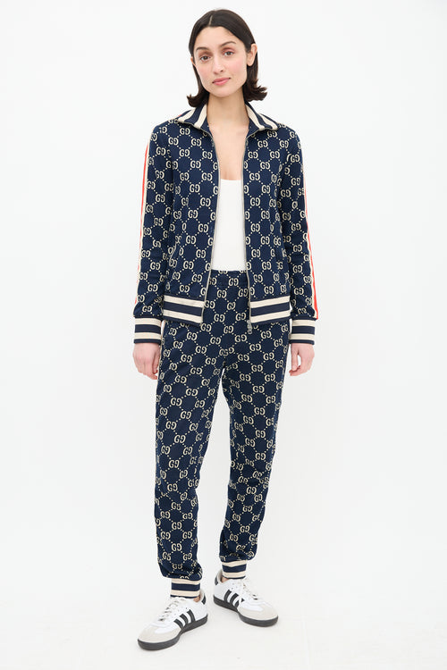 Gucci Navy & Cream Webbed Trim GG Track Jacket