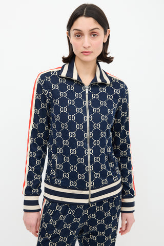 Gucci Navy & Cream Webbed Trim GG Track Jacket