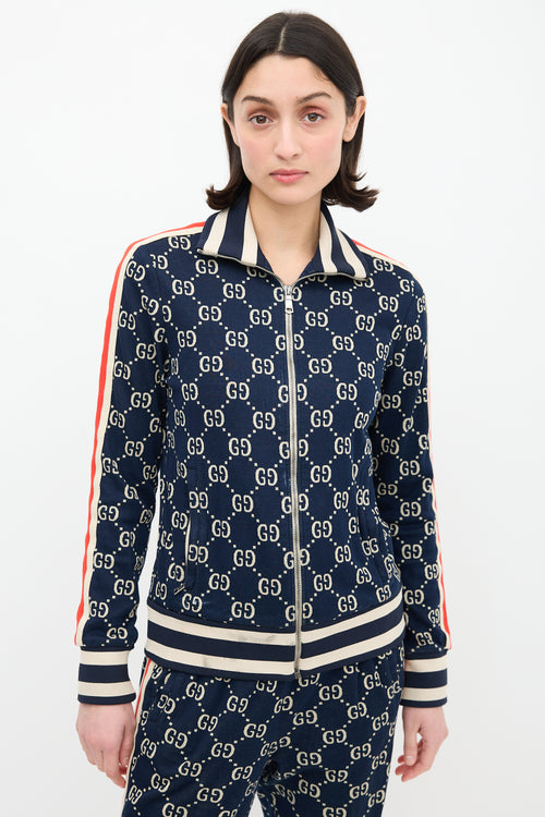Gucci Navy & Cream Webbed Trim GG Track Jacket