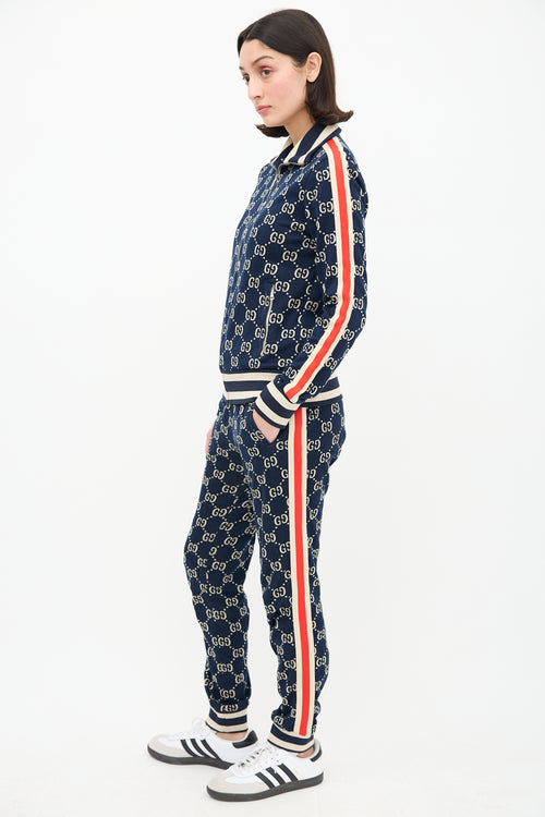 Gucci Navy & Cream Webbed Trim GG Track Jacket