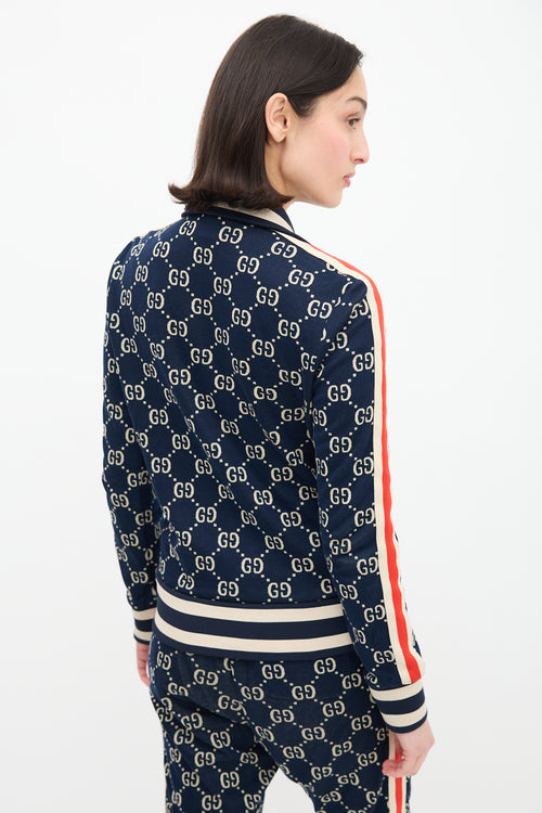 Gucci Navy & Cream Webbed Trim GG Track Jacket