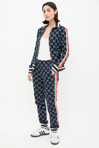 Gucci Navy & Cream Webbed Trim GG Track Pant