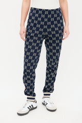 Gucci Navy & Cream Webbed Trim GG Track Pant