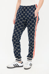 Gucci Navy & Cream Webbed Trim GG Track Pant