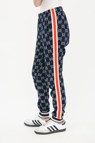 Gucci Navy & Cream Webbed Trim GG Track Pant