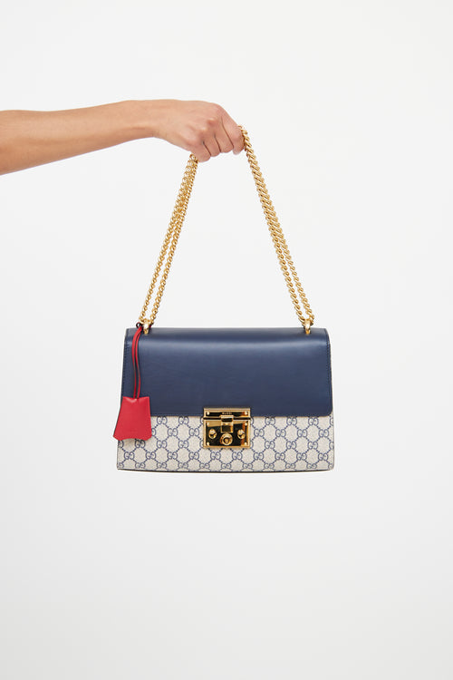 Gucci Navy GG Supreme Padlock Chain Bag