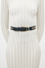 Gucci Navy & Gold Leather Paisley Belt