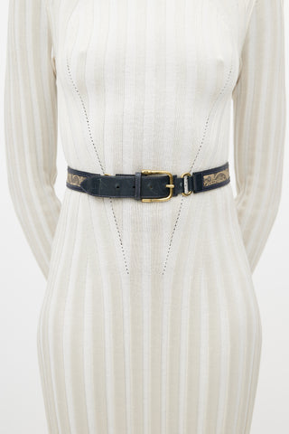 Gucci Navy & Gold Leather Paisley Belt