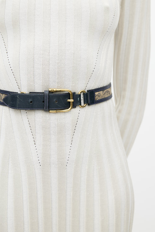 Gucci Navy & Gold Leather Paisley Belt