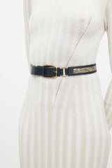 Gucci Navy & Gold Leather Paisley Belt