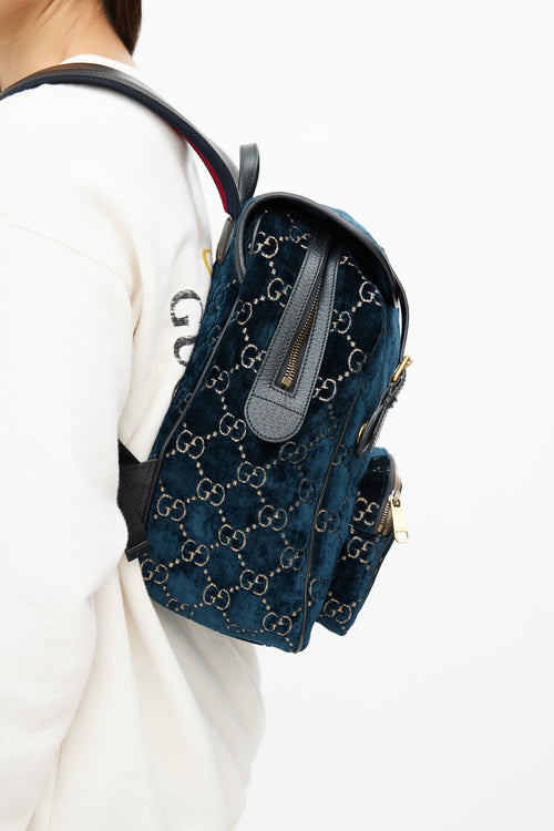 Gucci Navy & Gold Velvet Lady Web Backpack