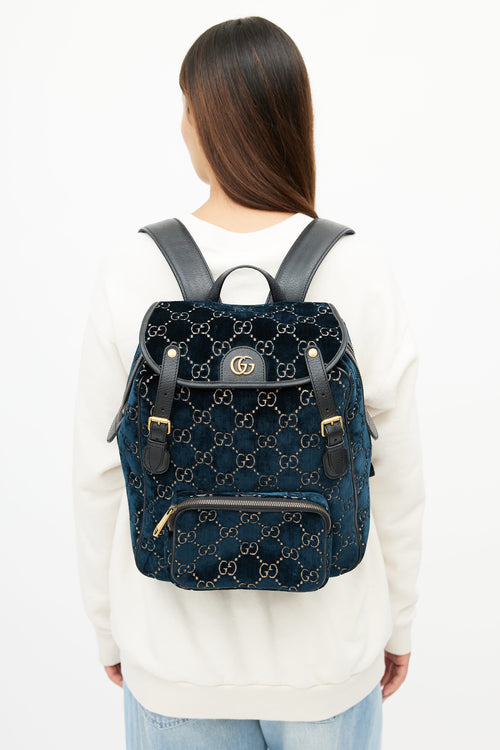 Gucci Navy & Gold Velvet Lady Web Backpack