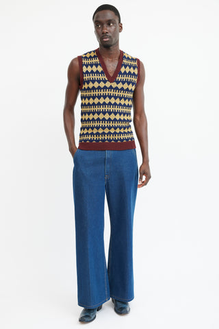 Gucci Navy & Gold Wool Metallic Knit Vest