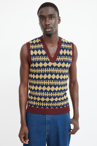 Gucci Navy & Gold Wool Metallic Knit Vest