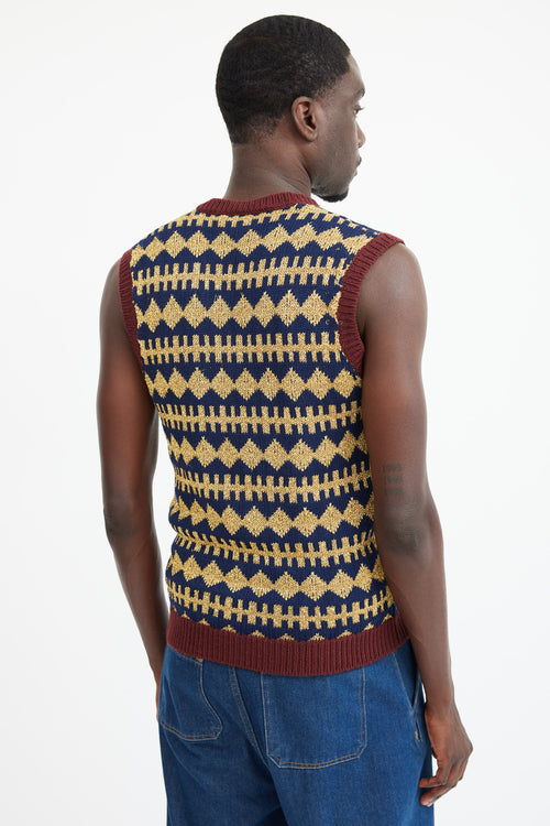 Gucci Navy & Gold Wool Metallic Knit Vest