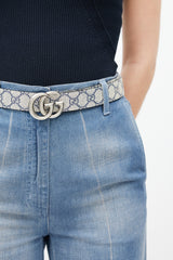 Gucci Navy & Grey GG Supreme Canvas Marmont Buckle Belt