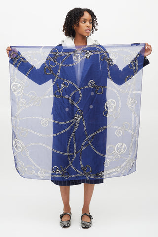 Gucci Navy & Grey Silk Sheer Chain Scarf
