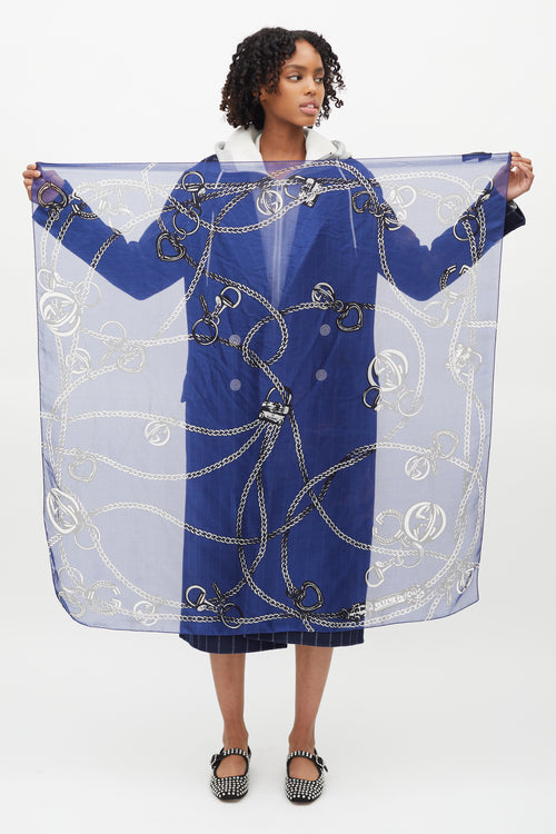 Gucci Navy & Grey Silk Sheer Chain Scarf