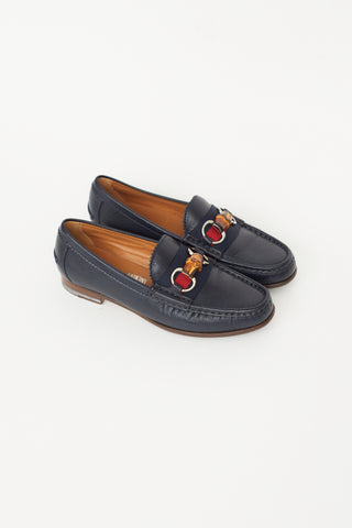Navy Leather Silver Horsebit Loafer