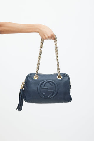 Gucci Navy Leather Soho Double Chain Shoulder Bag