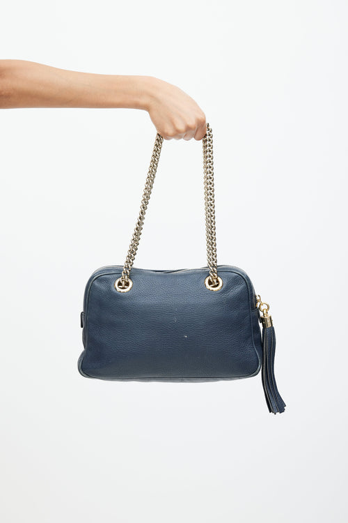 Gucci Navy Leather Soho Double Chain Shoulder Bag