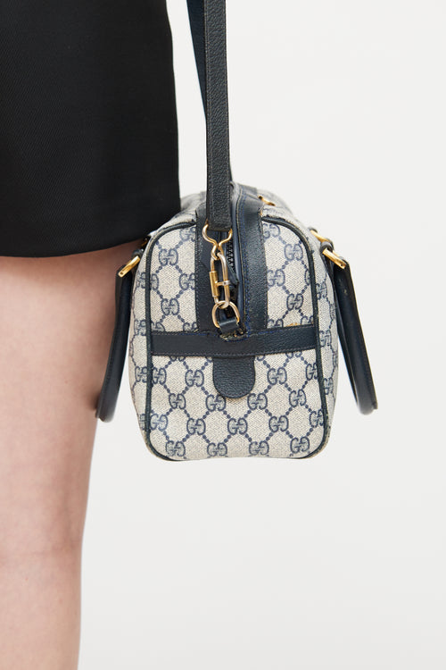 Gucci Beige & Navy Ophidia Boston Monogram Bag