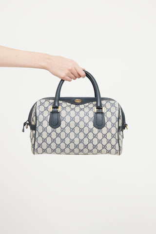 Gucci Beige & Navy Ophidia Boston Monogram Bag