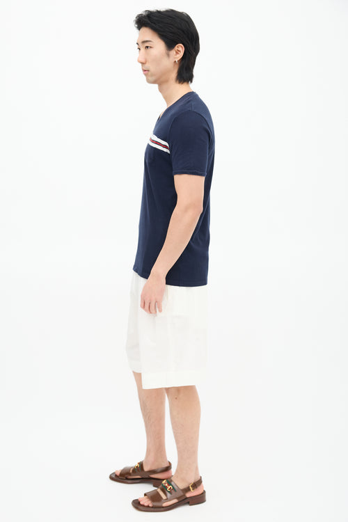 Gucci Navy & Multi Striped V-Neck T-Shirt