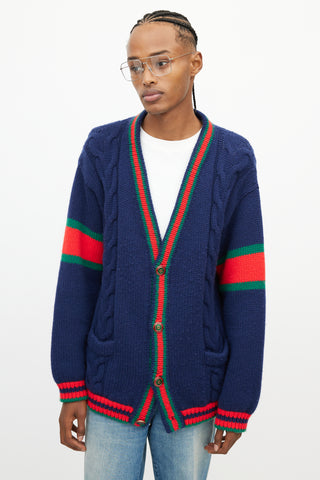 Gucci Navy & Multi Web Knit Cardigan