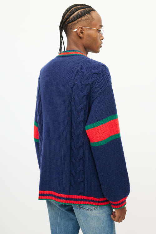 Gucci Navy & Multi Web Knit Cardigan