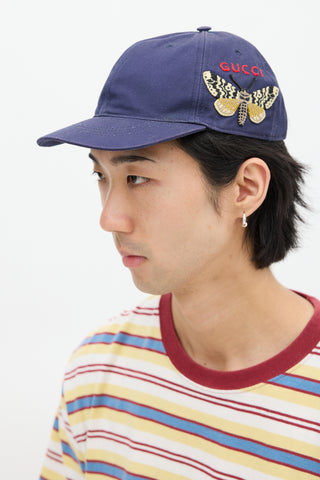 Gucci Navy & Multicolour Embroidered Logo Hat