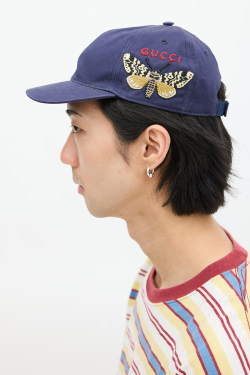 Gucci Navy & Multicolour Embroidered Logo Hat