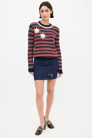 Gucci Navy & Multicolour Knit Sequin Sweater